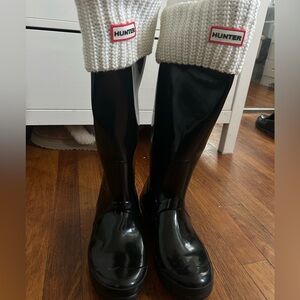 Hunter Black Rain Boots with socks